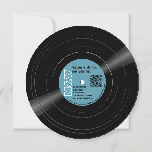 Invitation Vinyl Record Monogramme Retro Mariage bleu (Dos)