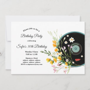 Invitation Vinyl Record, Oldies Musique rustique, fleurs,