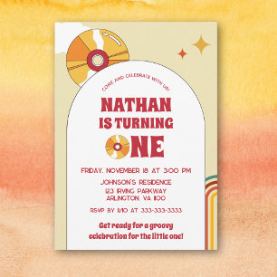 Invitation Vinyle Groovy Fête Anniversaire Enfants 1ère Rétro