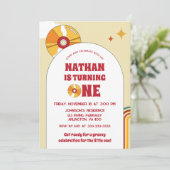 Invitation Vinyle rétro jaune pour 1ère fête d'anniversaire d (Debout devant)