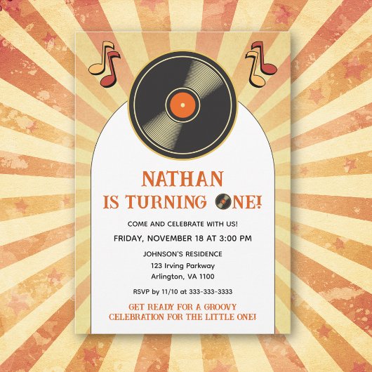 Invitation Vinyle rétro pour fête d'anniversaire des enfants,