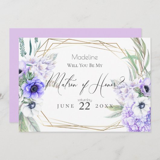 Invitation Violet Anemones Serez-vous mon maître d'honneur (Devant / Derrière)