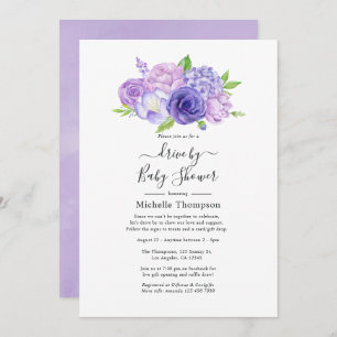 Invitation Violet Aquarelle Floral Drive Par Douche