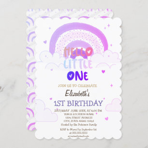 Invitation Violet Arc-en-ciel nuages Hello Little One Birthda