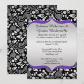 Invitation Violet Argent Noir Paisley Après-Mariage (Devant / Derrière)