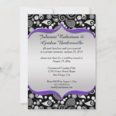 Invitation Violet Argent Noir Paisley Mariage (Devant)