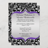 Invitation Violet Argent Noir Paisley Mariage (Devant / Derrière)