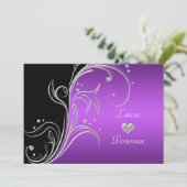 Invitation Violet Argent Noir Tourbillons Floraux Robe de Réc (Debout devant)