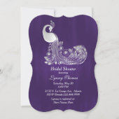 Invitation Violet avec Fête des mariées blanche Peacock (Devant)