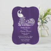 Invitation Violet avec Fête des mariées blanche Peacock (Debout devant)