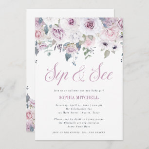 Invitation Violet   Baby shower floral Sip et voir