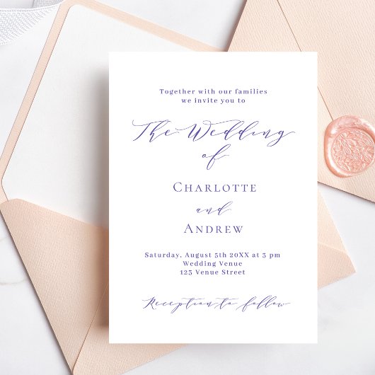 Invitation Violet blanc simple mariage de script formel