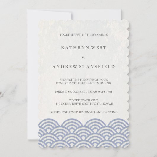 Invitation Violet+Blanc Stylisé Vagues Élégantes Mariage Plag (Devant)
