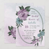 Invitation violet bleu fleurs botanique nuptiale (Devant / Derrière)