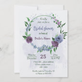 Invitation Violet bleu foncé fleurs verdure douche nuptiale (Devant)