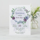 Invitation Violet bleu foncé fleurs verdure douche nuptiale (Debout devant)