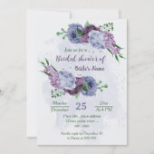 Invitation Violet bleu foncé fleurs verdure douche nuptiale (Devant)