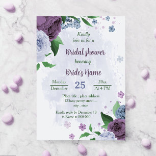 Invitation Violet bleu foncé fleurs verdure douche nuptiale