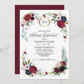 Invitation Violet | Bleu |Mariage d'aquarelle florale de Mars (Devant / Derrière)