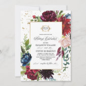 Invitation Violet | Bleu |Mariage d'aquarelle florale de Mars (Devant)