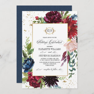 Invitation Violet Bleu Mariage d'aquarelle florale de Mars
