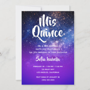 Invitation Violet Bleu Ombre Photo Cosmique Mis Quince Annive