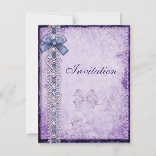 Invitation Violet Bleu Papier Antique Nœud (Devant)