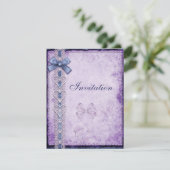 Invitation Violet Bleu Papier Antique Nœud (Debout devant)