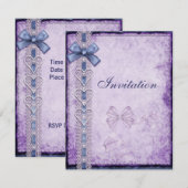 Invitation Violet Bleu Papier Antique Nœud (Devant / Derrière)