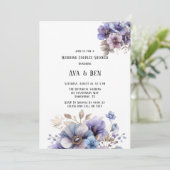 Invitation Violet bleu peint Floral Mariage Couples Douche (Debout devant)