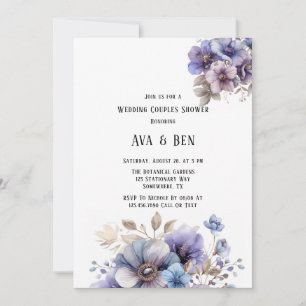 Invitation Violet bleu peint Floral Mariage Couples Douche