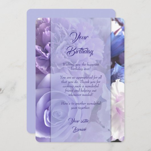 Invitation Violet Blue Rose Birthday Card (Devant / Derrière)