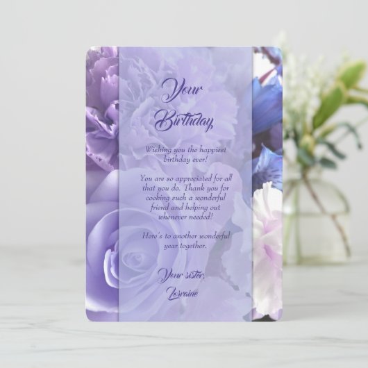 Invitation Violet Blue Rose Birthday Card (Debout devant)