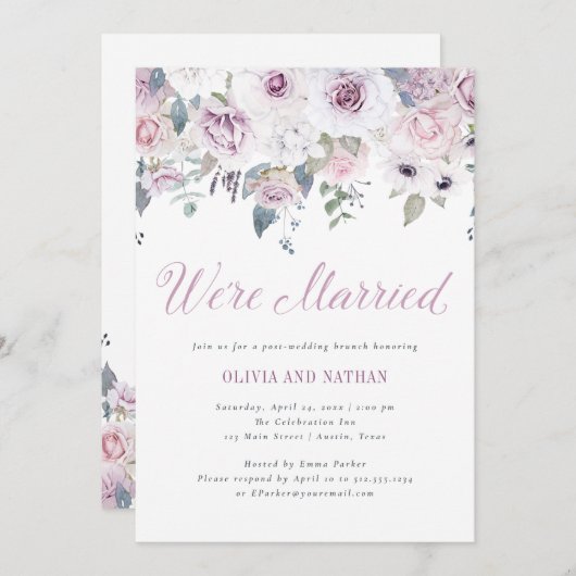 Invitation Violet Blush | Célébration Florale de Mariage Aprè (Devant / Derrière)
