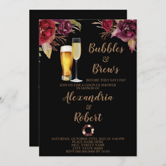 Invitation Violet | Bulles & Brews Couples Wedding shower (Devant / Derrière)