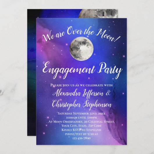 Invitation Violet céleste au-dessus de la lune (Devant / Derrière)