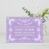 Invitation Violet clair, papillon blanc picado bébé douche (Debout devant)