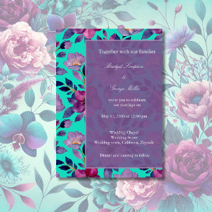 Invitation violet coloré fleur sauvage mariage de verdure