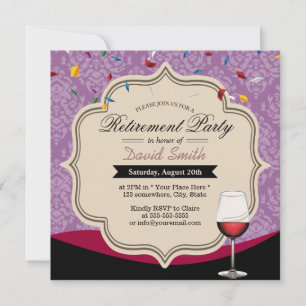 Invitation Violet Damask Red Wine Theme Retirement Party