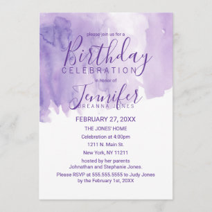 Invitation Violet d'aquarelle violet éclaboussure fête d'anni