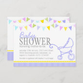 invitation violet de poussette de Baby shower à br (Devant / Derrière)