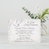 Invitation Violet de première communion Rosaire et dentelle (Debout devant)