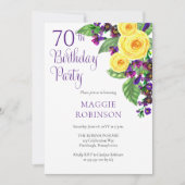 Invitation Violet de Roses Jaunes 70ème Mariage Anniversaire (Devant)