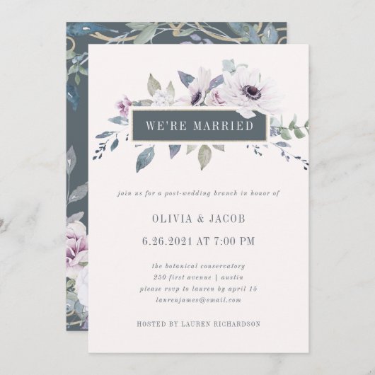 Invitation Violet Doux Floral Blush et Gris | Nous sommes mar (Devant / Derrière)