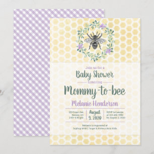 Invitation violet, en vichy, maman à être fille baby shower