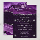 Invitation Violet et Argent Paillettes d'agate 16 ans douce f (Devant / Derrière)