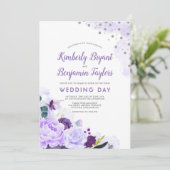 Invitation Violet et argenté | Mariage d'aquarelle florale (Debout devant)