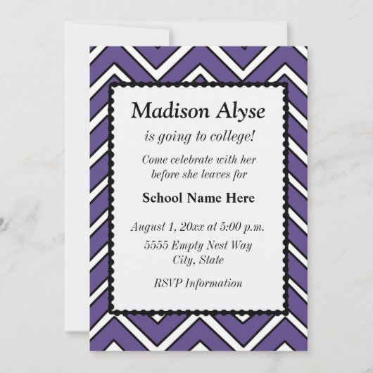 Invitation violet et blanc à chevron pour le dépar (Devant)