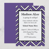 Invitation violet et blanc à chevron pour le dépar (Devant / Derrière)