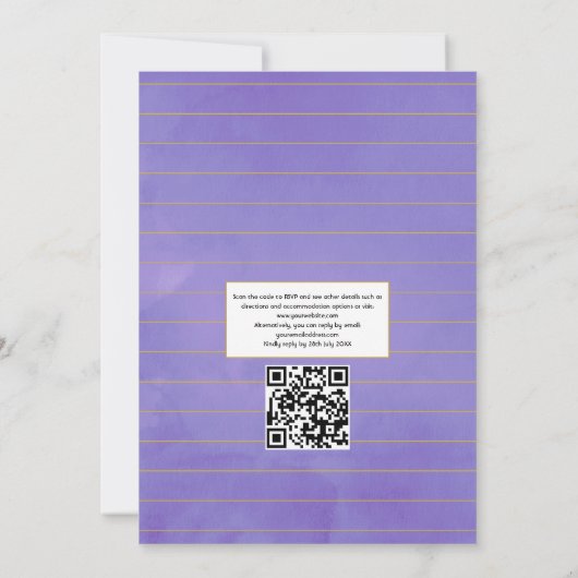 Invitation Violet et or Herbarium QR Code RSVP Mariage (Dos)